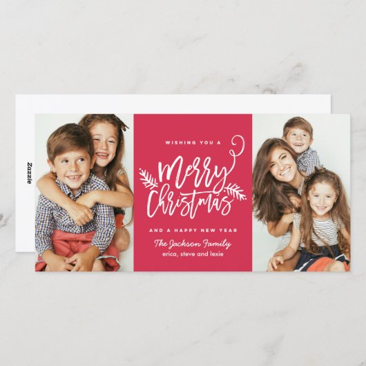 Cartes Pour Fêtes Annuelles Brosse moderne Script Noël Vacances 2 Photo Rouge (Devant / Derrière)