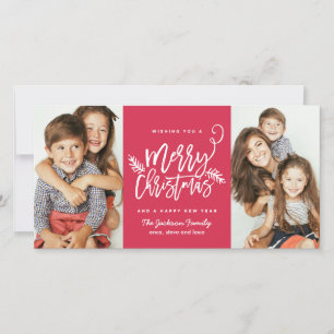 Cartes Pour Fêtes Annuelles Brosse moderne Script Noël Vacances 2 Photo Rouge