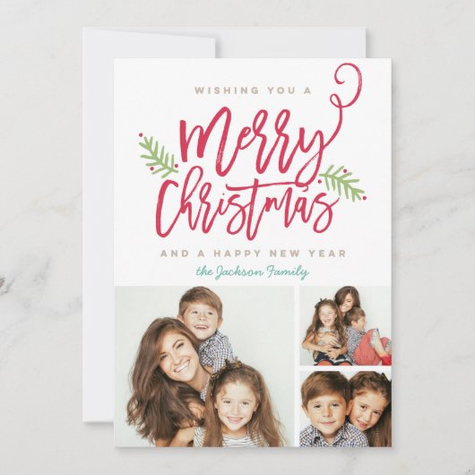 Cartes Pour Fêtes Annuelles Brosse moderne Script Noël Vacances 3 photos (Devant)