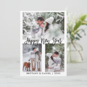 Cartes Pour Fêtes Annuelles Brosse moderne Script photo Bonne année (Debout devant)