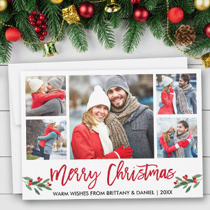 Cartes Pour Fêtes Annuelles Brosse moderne Script rouge 5 Photo Joyeux Noël