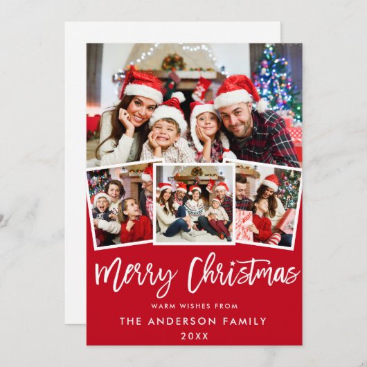 Cartes Pour Fêtes Annuelles Brosse moderne Script Star 4 Photo Noël Rouge (Devant / Derrière)
