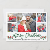 Cartes Pour Fêtes Annuelles Brosse moderne Script vert 5 Photo Joyeux Noël (Devant)