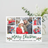 Cartes Pour Fêtes Annuelles Brosse moderne Script vert 5 Photo Joyeux Noël (Debout devant)