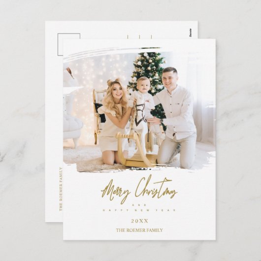 Cartes Pour Fêtes Annuelles Brosse Noël Golden Snowflakes Photo (Devant / Derrière)