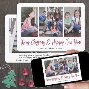 Cartes Pour Fêtes Annuelles Brossé Rouge Script Noël & Nouvel An 4 Photo