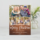 Cartes Pour Fêtes Annuelles Brosse Rustique en bois Script 4 Photo Noël (Debout devant)