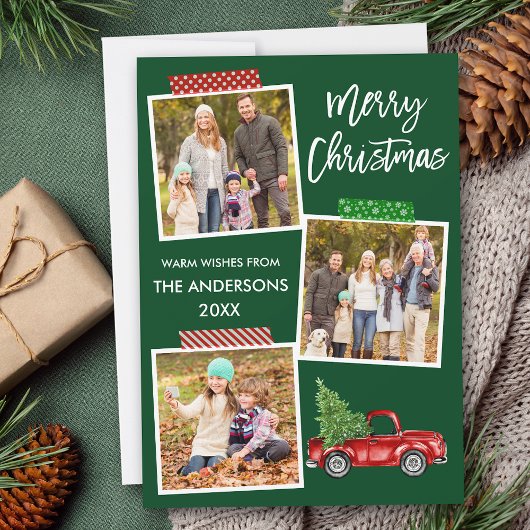 Cartes Pour Fêtes Annuelles Brosse Script artisanal Bande Camion rouge Noël