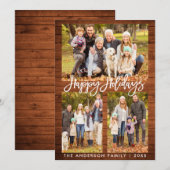 Cartes Pour Fêtes Annuelles Brosse Script Bois rustique Joyeux Vacances Photo (Devant / Derrière)