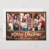 Cartes Pour Fêtes Annuelles Brosse Script Bois vert 3 Photo Noël (Devant)