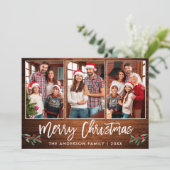 Cartes Pour Fêtes Annuelles Brosse Script Bois vert 3 Photo Noël (Debout devant)