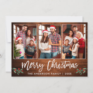 Cartes Pour Fêtes Annuelles Brosse Script Bois vert 3 Photo Noël