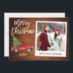 Cartes Pour Fêtes Annuelles Brosse Script Camion bois instantanée photo Noël<br><div class="desc">Script de brosse moderne,  Aquarelle Vintage Camion rouge avec arbre de Noël,  Caméra instantanée Style Photo Joyeux Carte de Noël - Bois rustique</div>