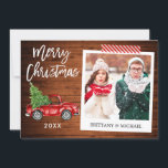 Cartes Pour Fêtes Annuelles Brosse Script Camion Instantané Photo Craft Bande<br><div class="desc">Script de brosse moderne,  Aquarelle Vintage Camion rouge avec arbre de Noël,  Caméra instantanée Style Photo Joyeux Carte de Noël - Bande rustique en bois et en acier rouge</div>