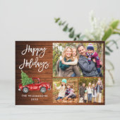 Cartes Pour Fêtes Annuelles Brosse Script Camion rouge 3 Photo Bois rustique (Debout devant)