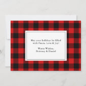 Cartes Pour Fêtes Annuelles Brosse Script Couple Rouge Plaid Photo Noël (Dos)