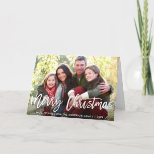 Cartes Pour Fêtes Annuelles Brosse Script Joyeux Noël Famille Photo Plier