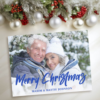 Cartes Pour Fêtes Annuelles Brosse Script Joyeux Noël Flocons de Neige Photo