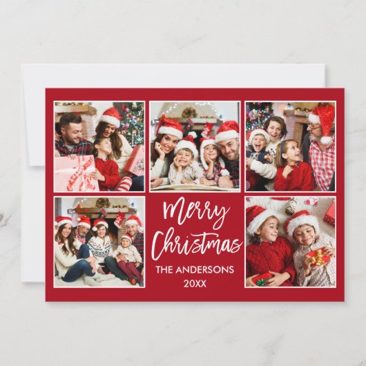 Cartes Pour Fêtes Annuelles Brosse Script Noël 5 Photo Rouge (Devant)