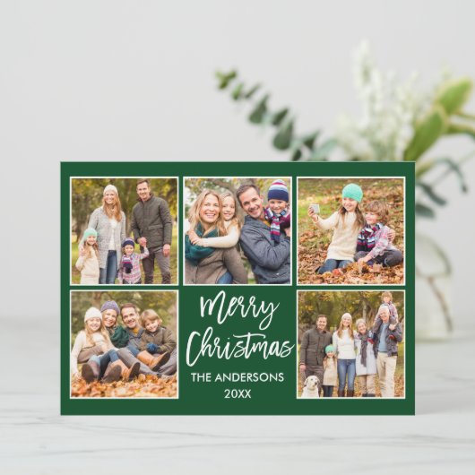 Cartes Pour Fêtes Annuelles Brosse Script Noël 5 Photo Vert (Debout devant)