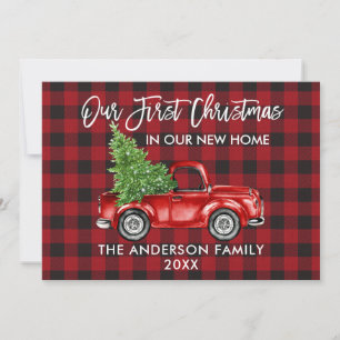 Cartes Pour Fêtes Annuelles Brosse Script Plaid Premier Noël Nouveau Camion