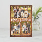 Cartes Pour Fêtes Annuelles Brosse Script Rustique Bois Joyeux Noël Photo (Debout devant)