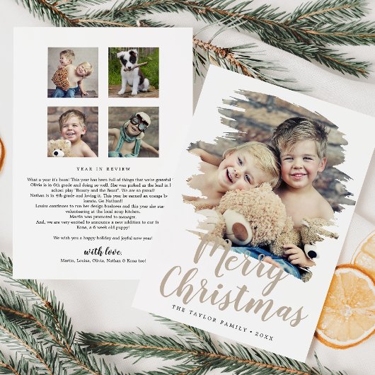 Cartes Pour Fêtes Annuelles Brossé Tan Joyeux Noël Année En Revue