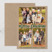 Cartes Pour Fêtes Annuelles Brosse verte Kraft Script Joyeux Noël Photo (Devant / Derrière)