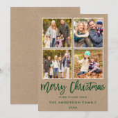 Cartes Pour Fêtes Annuelles Brosse verte moderne Script Noël 4 Photo Kraft (Devant / Derrière)