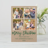 Cartes Pour Fêtes Annuelles Brosse verte moderne Script Noël 4 Photo Kraft (Debout devant)