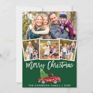 Cartes Pour Fêtes Annuelles Brosse verte Script Camion Vintage 4 Photo