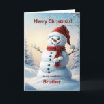 Cartes Pour Fêtes Annuelles Brother Christmas Snowman<br><div class="desc">Une scène d'hiver festive montrant un joyeux bonhomme de neige dans un casquette rouge et foulard. Souhaitez à votre frère un joyeux Noël avec une belle carte de bonhomme de neige.</div>