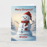 Cartes Pour Fêtes Annuelles Brother Christmas Snowman<br><div class="desc">Une scène d'hiver festive montrant un joyeux bonhomme de neige dans un casquette rouge et foulard. Souhaitez à votre frère un joyeux Noël avec une belle carte de bonhomme de neige.</div>