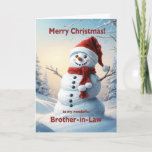 Cartes Pour Fêtes Annuelles Brother en droit Christmas Snowman<br><div class="desc">Une scène d'hiver festive montrant un joyeux bonhomme de neige dans un casquette rouge et foulard. Souhaitez à votre beau-frère un joyeux Noël avec une belle carte de bonhomme de neige.</div>