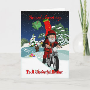Cartes Pour Fêtes Annuelles Brother Motorcycle Santa With Flying Venin