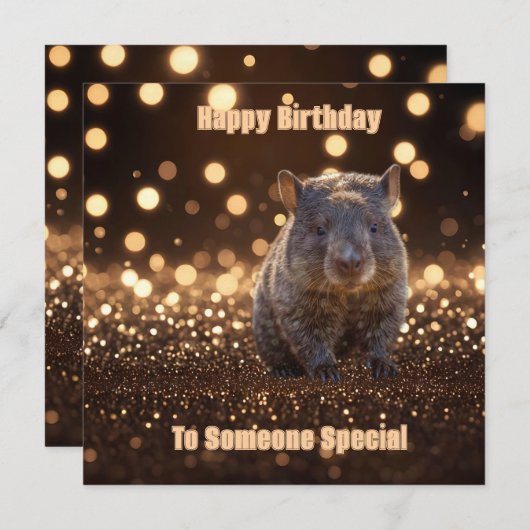 Cartes Pour Fêtes Annuelles Brown Baby Wombat Sur Brown Bokeh Bliss, (Devant / Derrière)