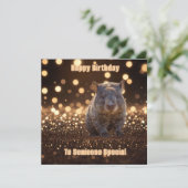 Cartes Pour Fêtes Annuelles Brown Baby Wombat Sur Brown Bokeh Bliss, (Debout devant)