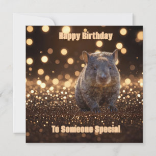 Cartes Pour Fêtes Annuelles Brown Baby Wombat Sur Brown Bokeh Bliss,