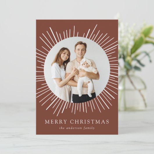 Cartes Pour Fêtes Annuelles Brown moderne Sunburst Joyeux Noël 2 Photo (Debout devant)