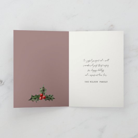 Cartes Pour Fêtes Annuelles Brun Rustique Rouge Vert Joyeux Noël Feuillage (Intérieur)
