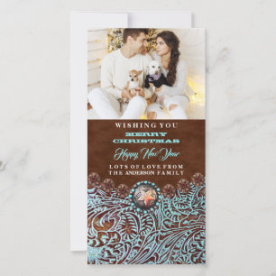 Cartes Pour Fêtes Annuelles brun turquoise western pays photo de Noël