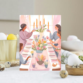 Cartes Pour Fêtes Annuelles Brunch de Pâques | Repas de famille à l'aquarelle 