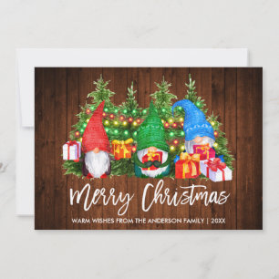 Cartes Pour Fêtes Annuelles Brush Script Bois Lumières Noël Gnomes