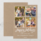 Cartes Pour Fêtes Annuelles Brush Script Happy Holidays 4 Photo Kraft (Devant / Derrière)