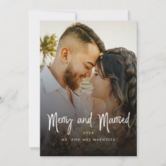 Cartes Pour Fêtes Annuelles Brush Script Joyeux Noël aux couples mariés