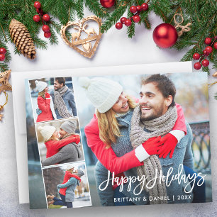Cartes Pour Fêtes Annuelles Brush Script Joyeux Vacances Couple 4 Photo
