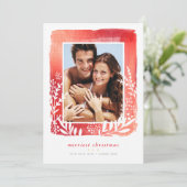 Cartes Pour Fêtes Annuelles BRUSHED FRAME photo minimum feuillage moderne roug (Debout devant)