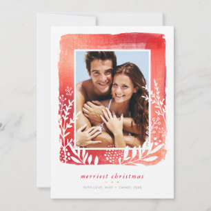 Cartes Pour Fêtes Annuelles BRUSHED FRAME photo minimum feuillage moderne roug