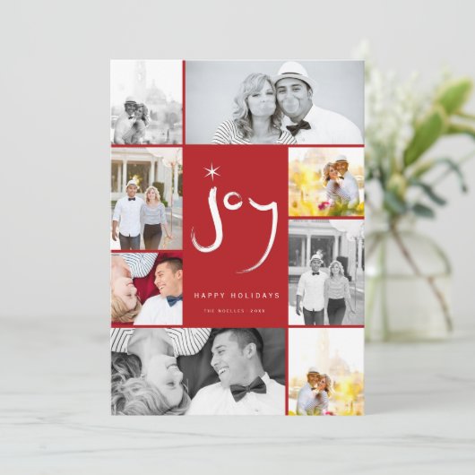 Cartes Pour Fêtes Annuelles Brushed Joy Calligraphy Star White 6 Photo Collage (Debout devant)