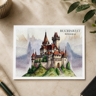 Cartes Pour Fêtes Annuelles Bucarest Roumanie Art aquarelle de la vieille vi